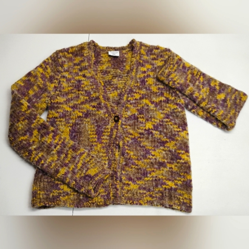 Columbia Wool Blend Cardigan Sweater Sz M Women's One Button V-neck Winter